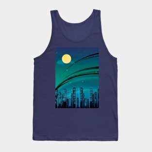 Blue City Night Moon Tank Top